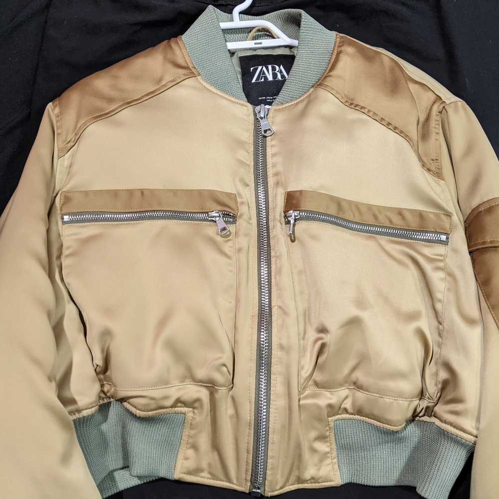 Zara Beige Satin bomber jacket